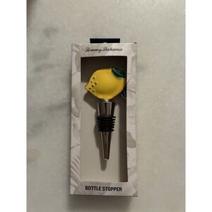 Tommy Bahama Lemon Bottle Stopper Metal Rubber Yellow Green Silver Fruit Modern
